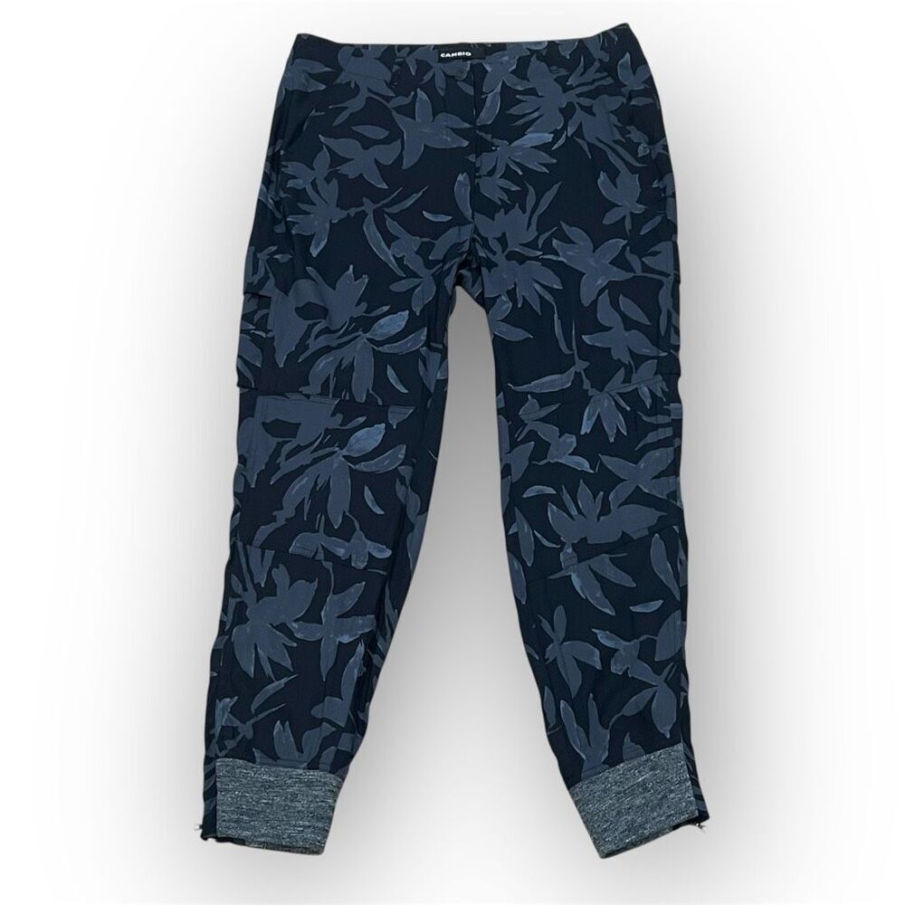 Cambio, Blue Multi Silhouette Leaf Print Silk Blend Cargo Joggers, Women’s 10